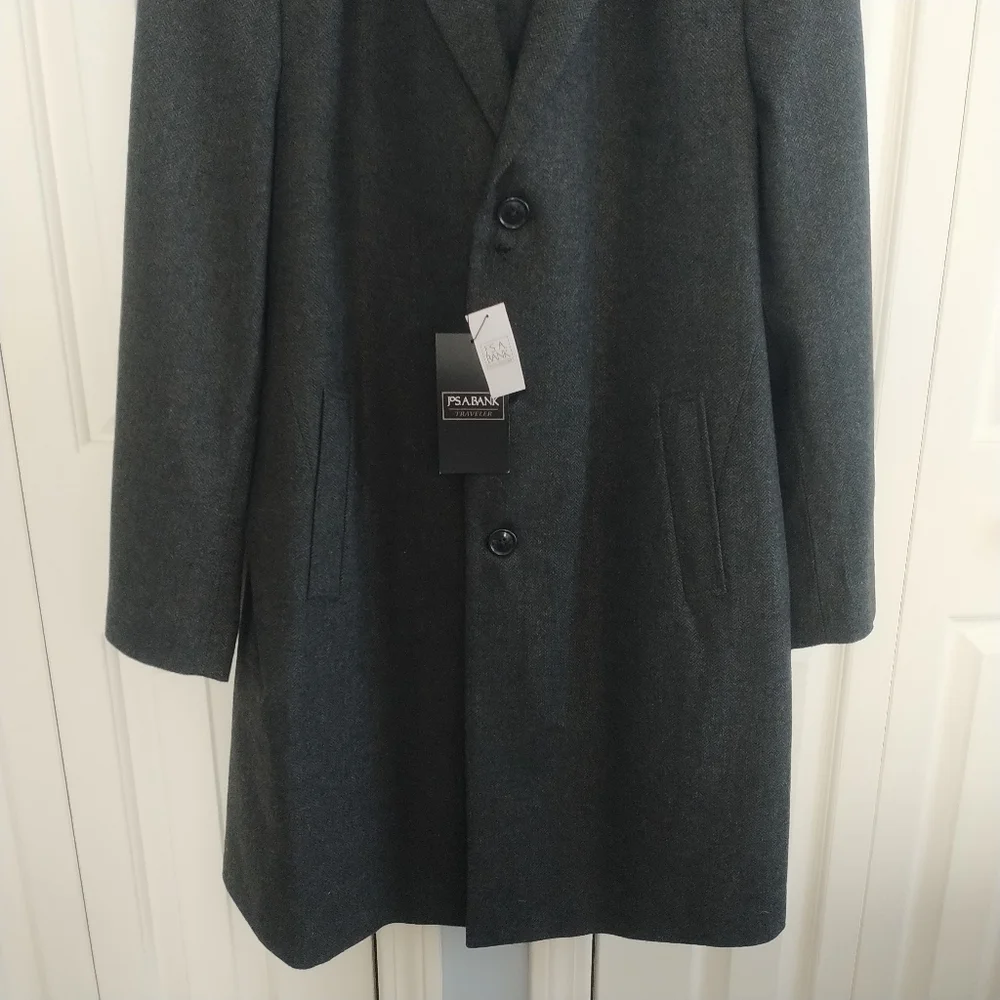 Jos. A. Bank Classic Charcoal Herringbone Classic Top Coat 44Long - Picture 11 of 12